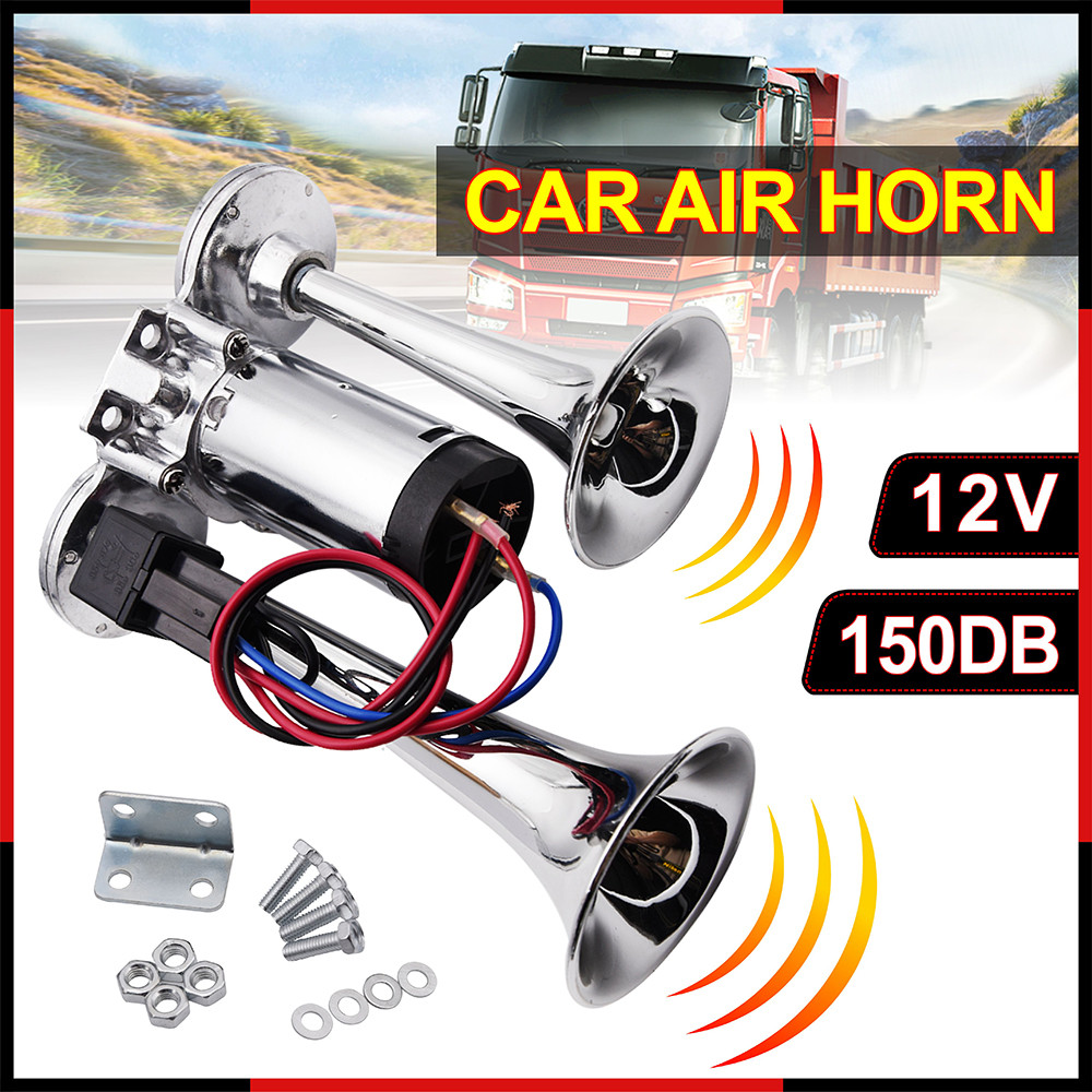 150db รถไฟฟ้า Loud Horn Dual ทรัมเป็ตลําโพง Auto 12 V Air Horn ไซเรนเสียงความปลอดภัยสัญญาณเตือนสัญญา