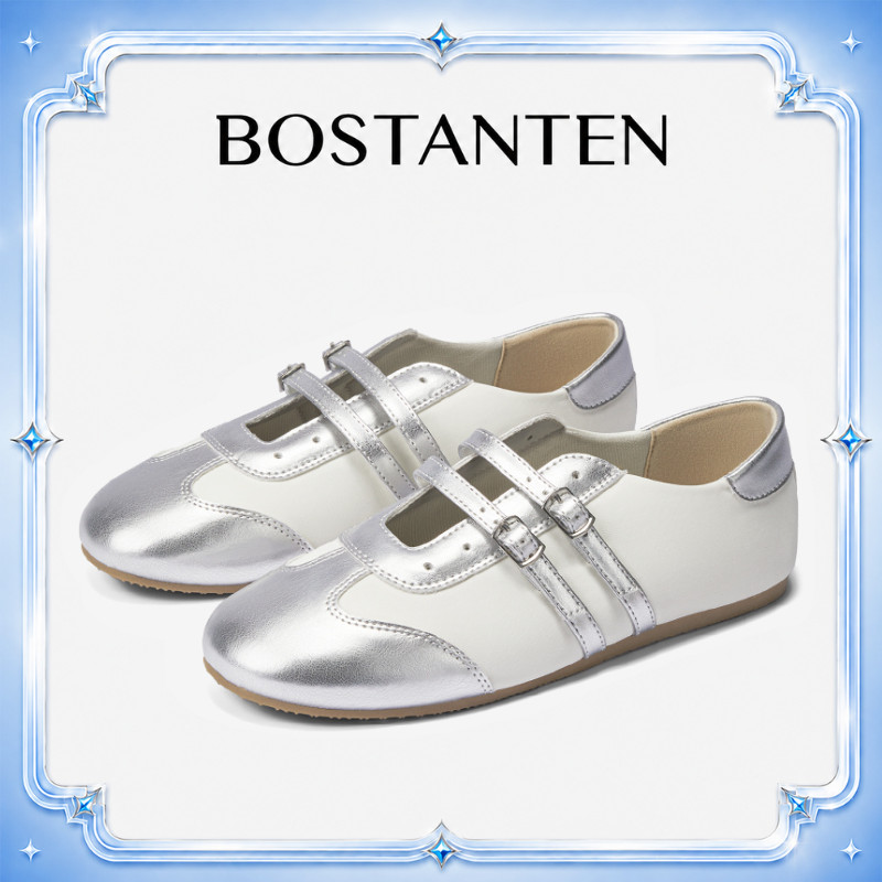 BOSTANTEN  MaryJane รองเท้าบัลเล่ต์วินเทจผู้หญิง พื้นเรียบ นุ่มสบาย ระบายอากาศดี กันลื่น แมทช์ง่ายทุกลุค Twinsy