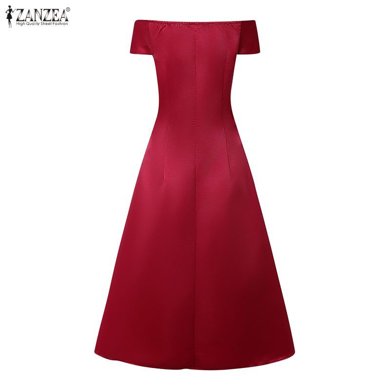 ZANZEA ใส่ ซานเซีย ผู้หญิงวินเทจชุดราตรีพรรคหนึ่งไหล่เอวสูงหรูหราซาติน ก-เส้น ชุด — صورة 8