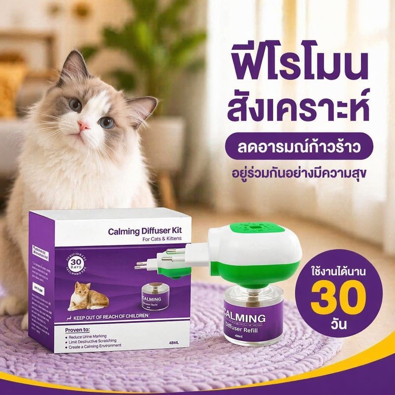 ฟีโรโมนแมว รีฟิลปลั๊ก ลดเครียด ลดก้าวร้าว ลดฉี่ไม่เป็นที่ แมวหลายตัว ย้ายบ้าน 48 มล ใช้ได้ 30 วัน