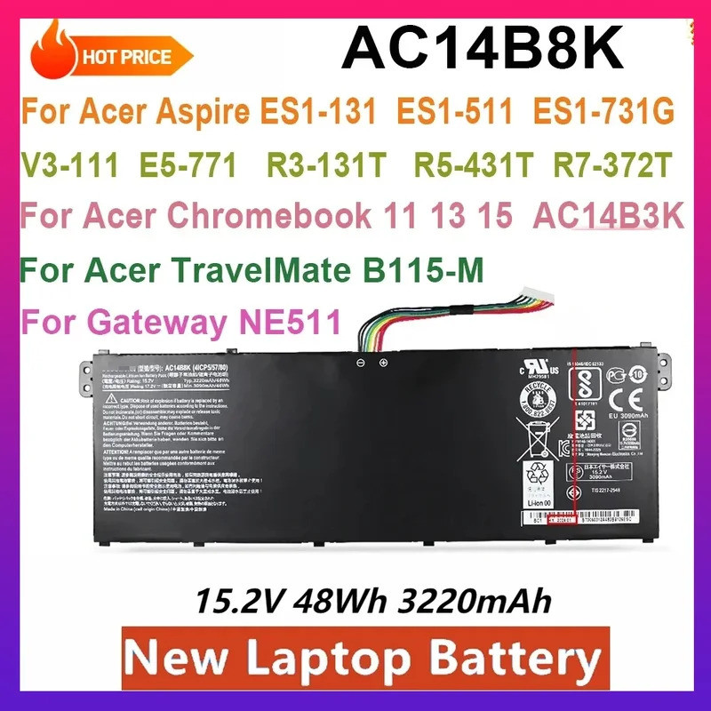 ใหม่ AC14B8K แบตเตอรี่แล็ปท็อปสําหรับ Acer Aspire ES1-31 ES1-311 V5-122 V3-111 E5-771 R3-131T R5-431