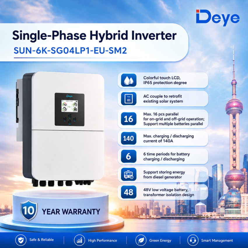 Deye Hybrid Inverter 6kW 1เฟส รุ่น SUN-6K-SG04LP1-EU-SM2 (รองรับแบต 48V / ผ่านMEA/PEA /ประกัน 10 ปี)