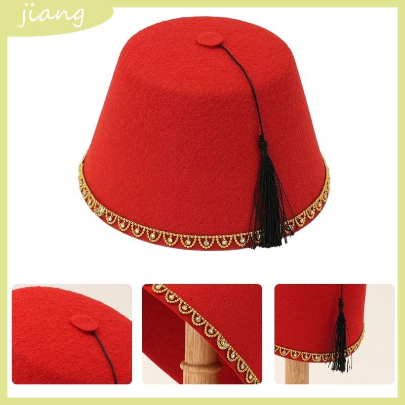 JN Bead Trim Fez Caps Ottoman Tarboosh Hat หมวกโมร็อกโกสําหรับกิจกรรมวัฒนธรรมต่างๆ