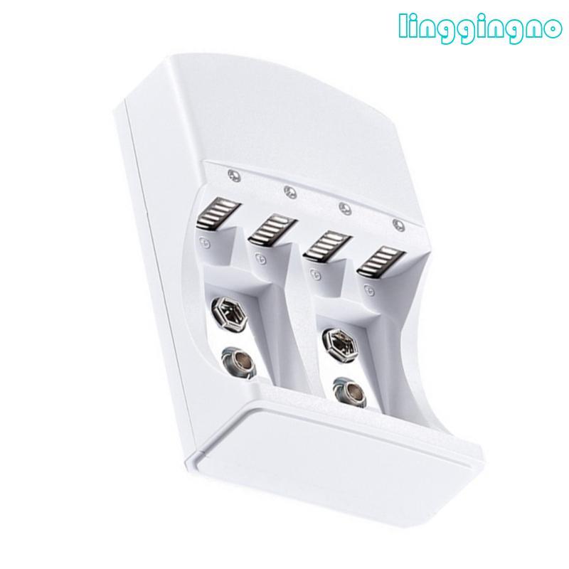 RR 4 Slot LR06 LR03 Charger Wall พร้อมไฟ LED สําหรับแบตเตอรี่ 9V