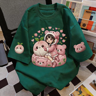 TEE·SHOP🍀 เสื้อยืด 'Kawaii Pink Bear Peach' สไตล์เกาหลี เท่ห์มาก ใส่ได้ทั้งชายหญิง ผ้านุ่มสบายตัวทั้งวัน รองรับ COD 📦