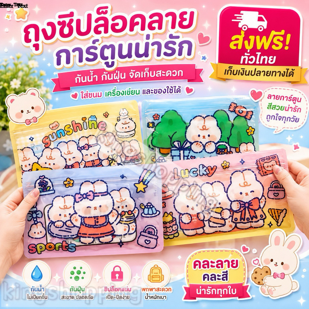 Kingshopping ถุงซิปพลาสติกพิมพ์ลายน่ารัก ขนาด17*12 cm. ใส่แมส,ขนม,กิ๊บช็อป 001