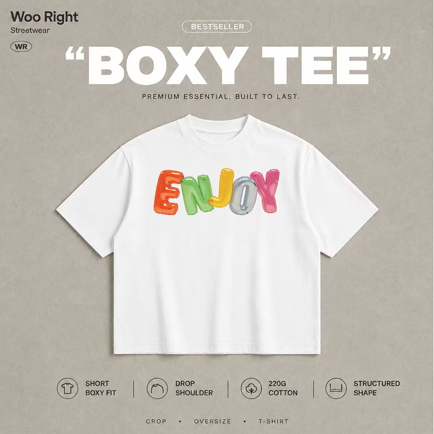 Woo Right تيشيرت قصير Boxy ‏ENJOY — صورة 3