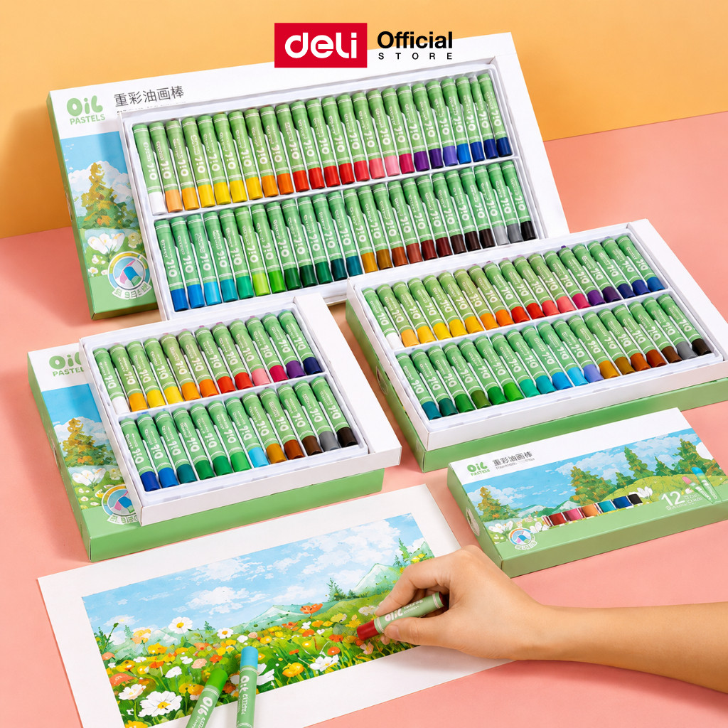 ชุดสีชอล์ค12/24/36/48สี Deli รุ่น 72086/72087/72088/72089 สีสดใส ระบายง่าย พร้อมวิธีสอนวาดภาพ