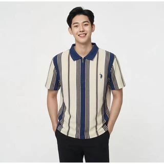 Vertical Stripe Zip Polo Shirt เสื้อโปโลลายทางแนวตั้งผู้ชายคอซิปครึ่งตัวแขนสั้น ผ้าพิกเก้ระบายอากาศ มี4สีคลาสสิก Size M-4XL
