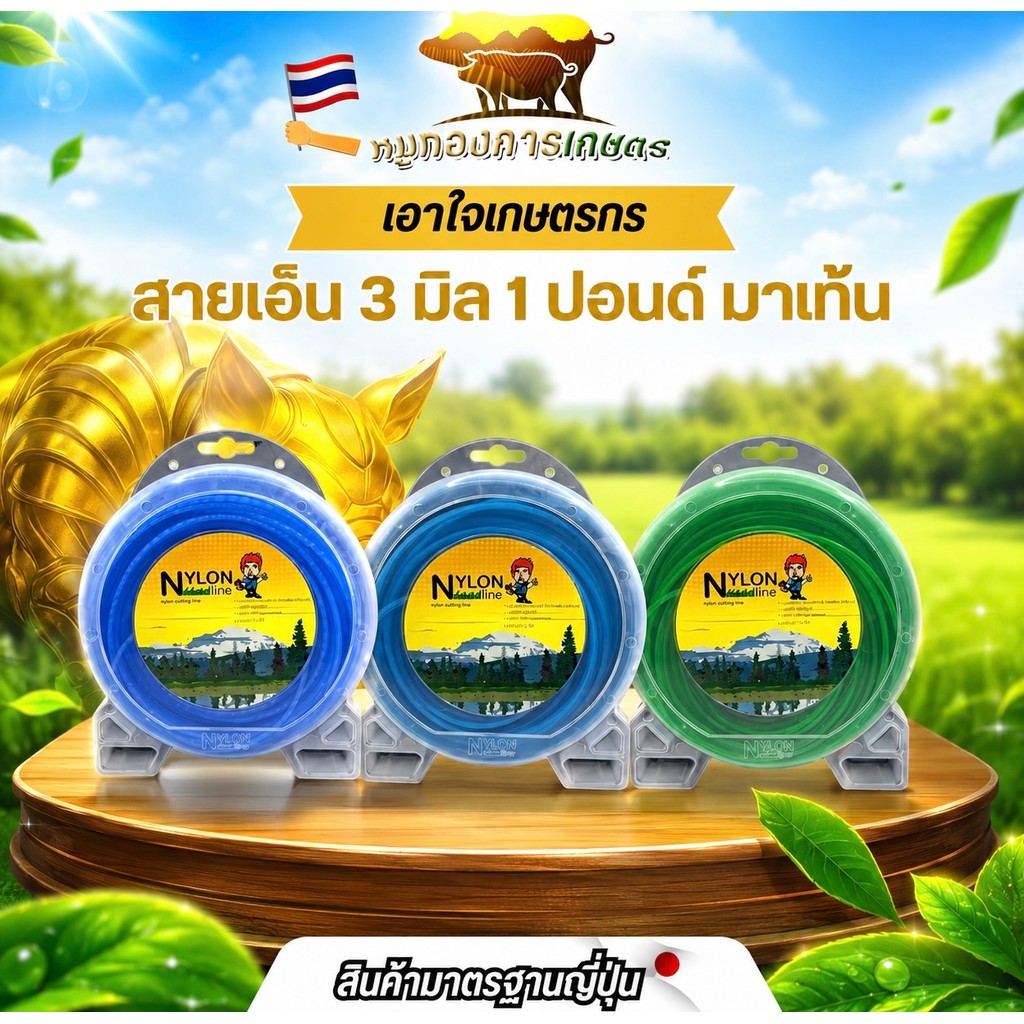 สายเอ็นตัดหญ้าPremium แบรนด์มาร์เท่นMartens สีเขียว Nylon  ขนาด3มิล ใช้ได้กับเครื่องทุกชนิด