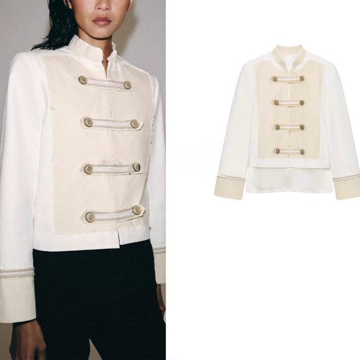สินค้าใหม่ผู้หญิงสไตล์ลําลองไม่สมมาตร Hem แขนยาวคอสูง Tie Knot Buttoned Jacket 3005588