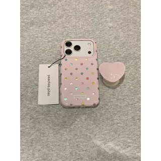 เคสโทรศัพท์ เหมาะสําหรับ iPhone 7 8 XS XR 11 12 13mini 14 15 16 17 Pro max Plus Air สีชมพู Polka Dot Bracket กันกระแทกกันกระแทกกันกระแทกเคสรวมทุกอย่าง XG0L
