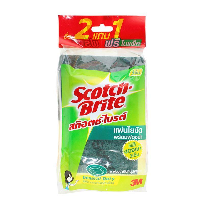 SCOTCH-BRITE แผ่นใยขัดพร้อมฟองน้ำ รุ่น 22467 ขนาด 3x4 นิ้ว (แพ็ค 2+1 ชิ้น)