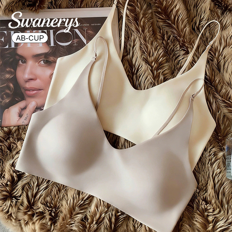 🦢SWANERYS💦เสื้อชั้นในไร้โครง ผ้าเย็นผสมไฮยารูลอน ไร้ตะเข็บไม่ซึมสี คัพหยดน้ำรองรับยกอก ใส่หลายทรง หลังไร้ปุ่ม