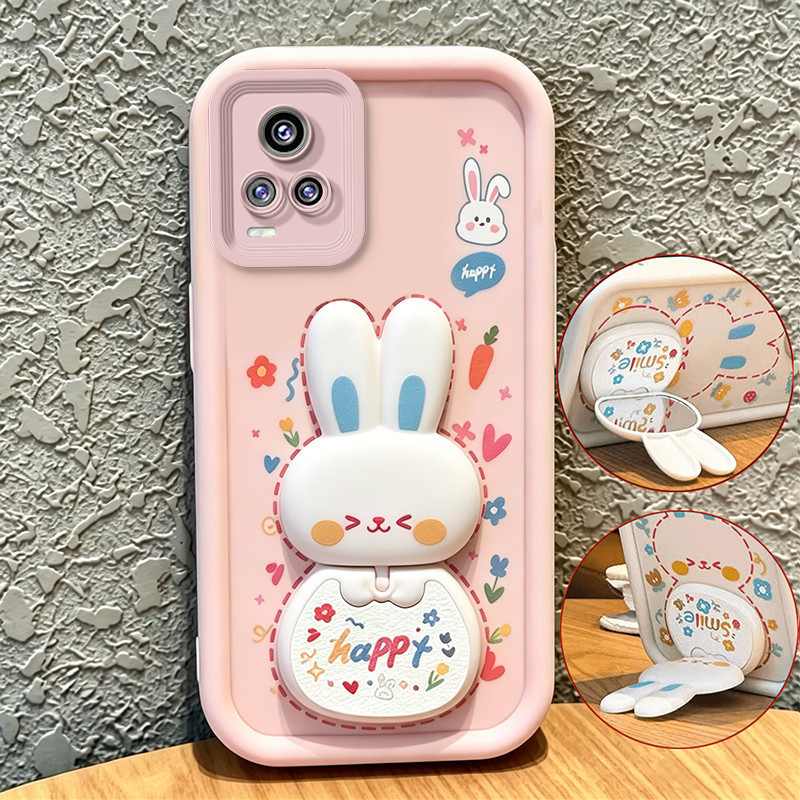 เคสสําหรับ vivo v20 PRO v20se v23e v23 v21 v21e 5G เคสโทรศัพท์ Softcase ซิลิโคนกันกระแทกกระจกความงามใหม่พร้อมที่วาง 360° กระต่ายน่ารักหมุนได้ สีชมพู สําหรับเด็กผู้หญิง JTXCEZJ3