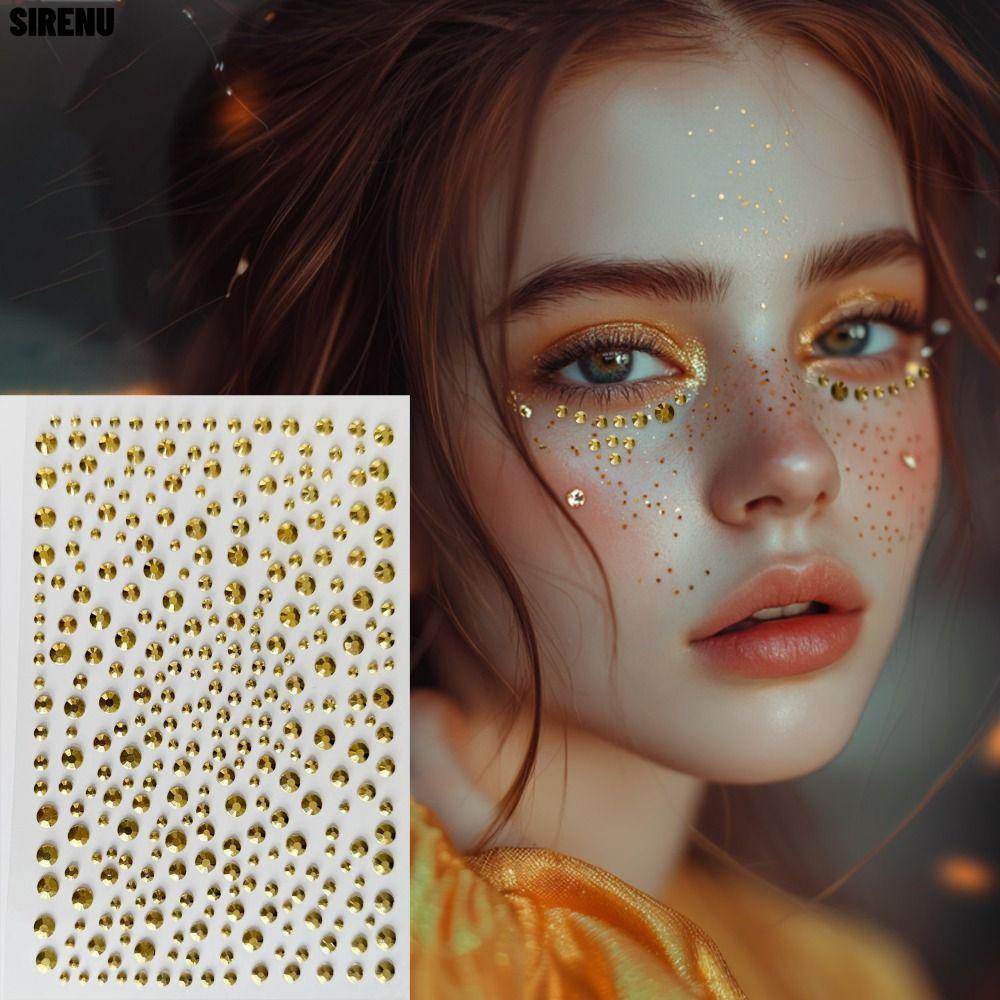 SIRENU Face Jewels สติกเกอร์, Y2K สไตล์ Golden Body Glittery อัญมณีสติกเกอร์, แต่งหน้า DIY เทศกาลเพลงผมสติกเกอร์มุกสําหรับปาร์ตี้เต้นรําคอสเพลย์งานแต่งงาน