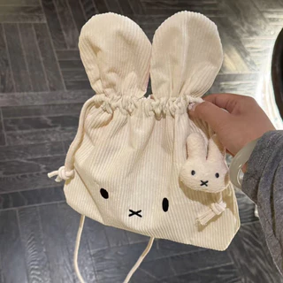 กระเป๋าสะพายข้างผู้หญิงผ้าลูกฟูกขนาดเล็กแม่เหล็ก Miffy น่ารัก