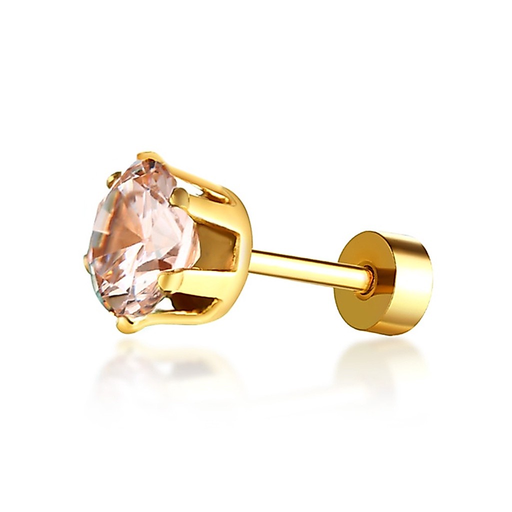 Vnox เครื่องประดับสตรีต่างหูสตั๊ดทอง 14 K Cubic Zirconia 1ชิ้น