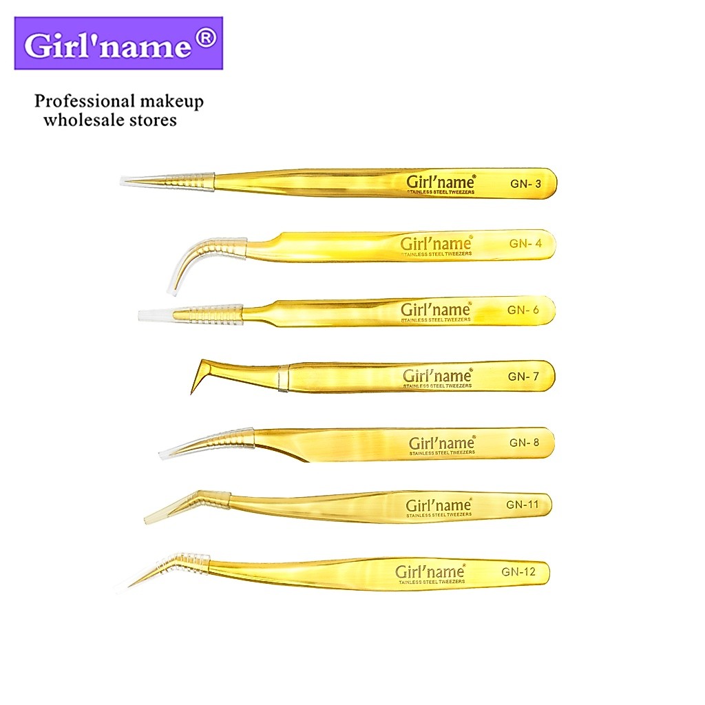 GirlName Stainless Steel Grafted Eyelash Tweezer Premium Beauty Makeup Tweezers for Eyelashes Extension
