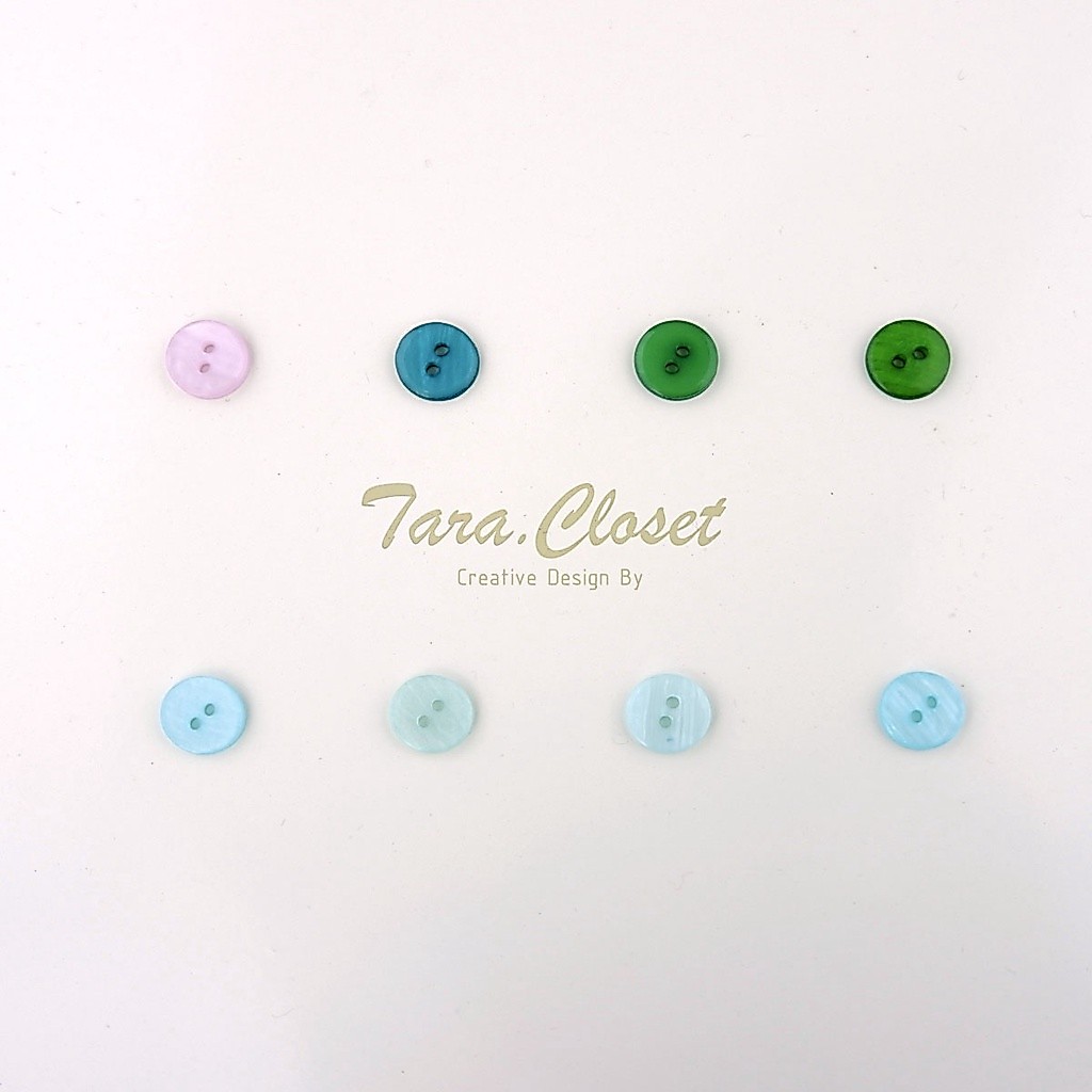 BUT001 TARA Button กระดุมเสื้อ พลาสติก 15 มิล 2 รู ไร้ขอบ สีมุข