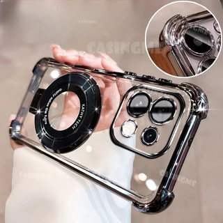 Oppo Reno16 F 5G 2026 หรูหราชุบโปร่งใสสําหรับ OPPO Reno 16 Reno16F Reno16 F 16F OppoReno16F Pro 5G 4G 2026 Magsafe Glitter ขาตั้งแม่เหล็กเคสโทรศัพท์ฝาหลัง