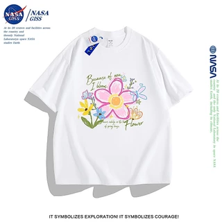 NASA เสื้อยืดหญิงชาย สไตล์ลำลอง เสื้อยืด summer flower พิมพ์ลาย เสื้อยืด cotton คอกลม ทรงหลวม ระบายอากาศ