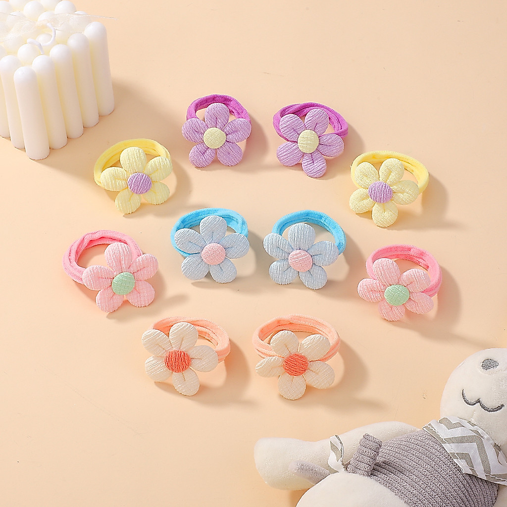 10ชิ้น/ล็อตสาวน้อย ชม. หูฟัง ดอกไม้ผมวงผมหางม้าหัวเชือกเด็กถักผ้าขนหนูแหวนอุปกรณ์ผมของขวัญน่ารัก