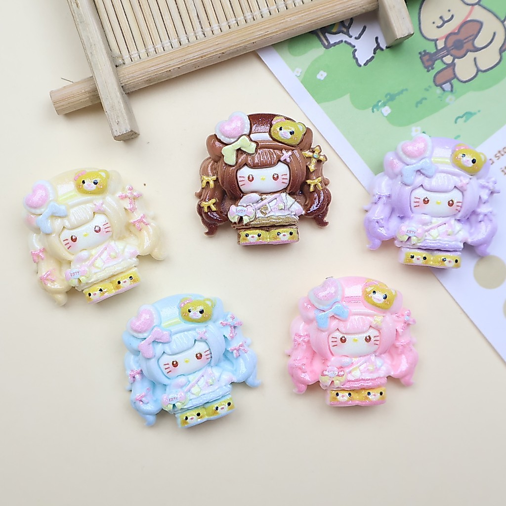 ตุ๊กตาแมวน่ารักดีไซน์ผมยาว ทำจากเรซิ่น เหมาะสำหรับการทำเอง แพ็คเกจ 10 ชิ้น