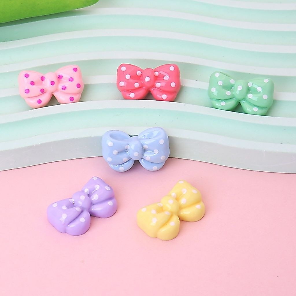 【10 ชิ้นคละสี】ซ้ำสีโบว์เรซิ่นสีพาสเทลลายจุดน่ารัก สำหรับตกแต่ง DIY / เครื่องประดับ