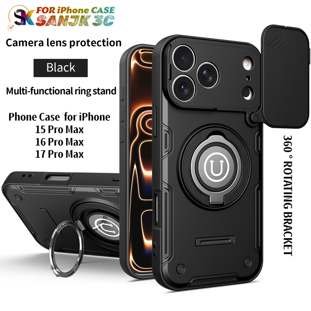 ใหม่ ติดรถยนต์ 360° วงเล็บ เคสโทรศัพท์กันกระแทกสําหรับ iPhone 17ProMax 17/16/15 Pro Max ปลอก Heavy Duty ป้องกันแหวนผู้ถือรถแม่เหล็กฝาครอบ