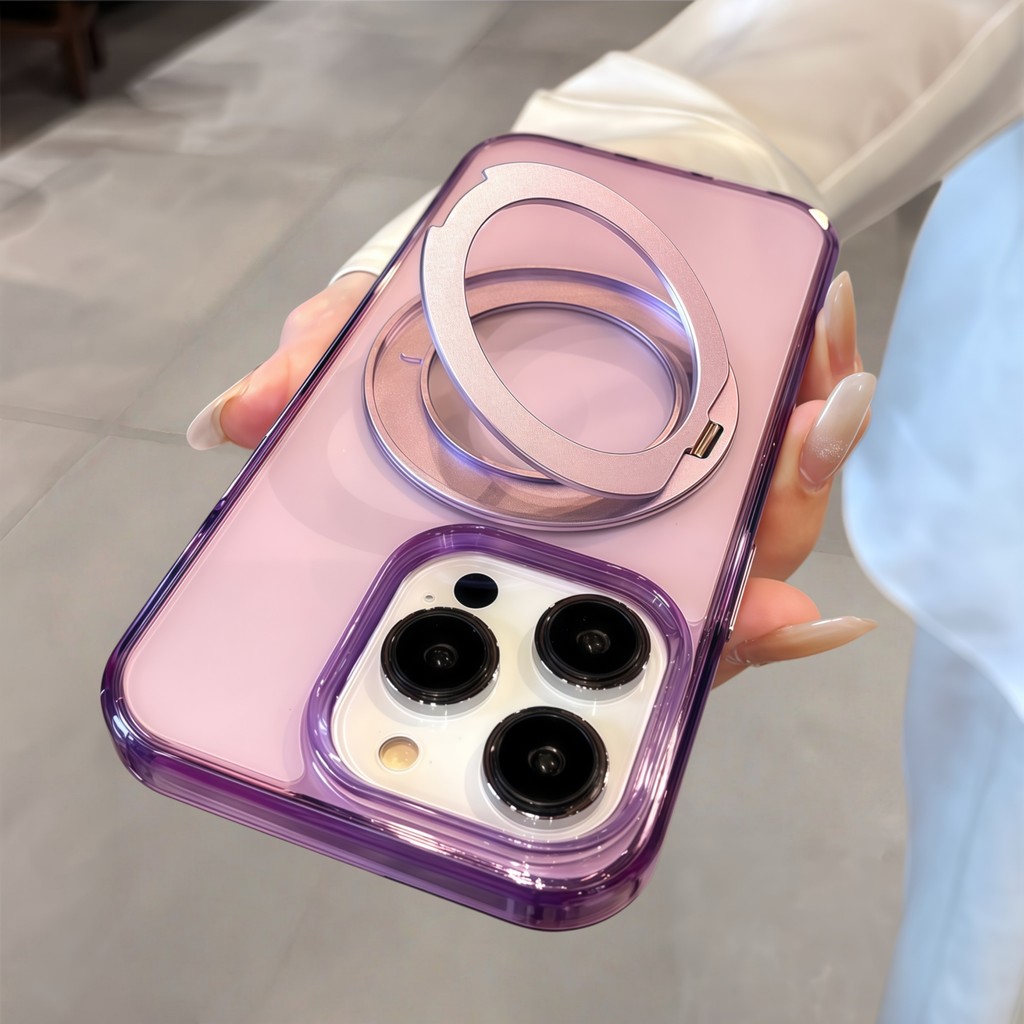 โลหะฝ้า 360° หมุนวงเล็บแม่เหล็กเคสใสสําหรับ ไอโฟน 17 16 รูปที่ 6