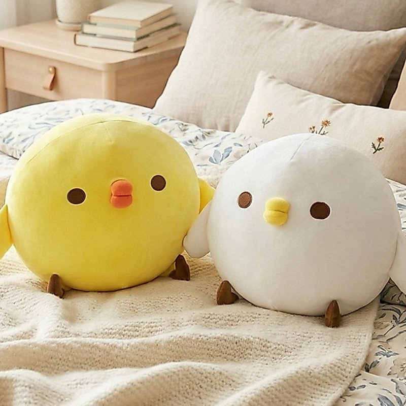 สมจริงอ้วนเจี๊ยบของเล่นตุ๊กตารอบเด็กเจี๊ยบตุ๊กตาสัตว์นุ่มสีเหลืองสีขาวหมอน น่ารัก เรียบง่าย ใหญ่ ดวงตา นกตุ๊กตาเด็กหมอนกอดตกแต่งห้องนอนของขวัญวัน