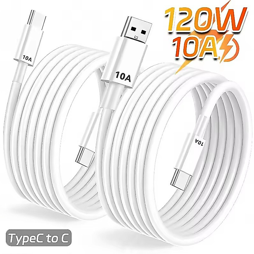 สายชาร์จเร็ว 120W 10A / สายไฟชาร์จเร็ว Type C คู่ / สายถ่ายโอนข้อมูลความเร็วสูง