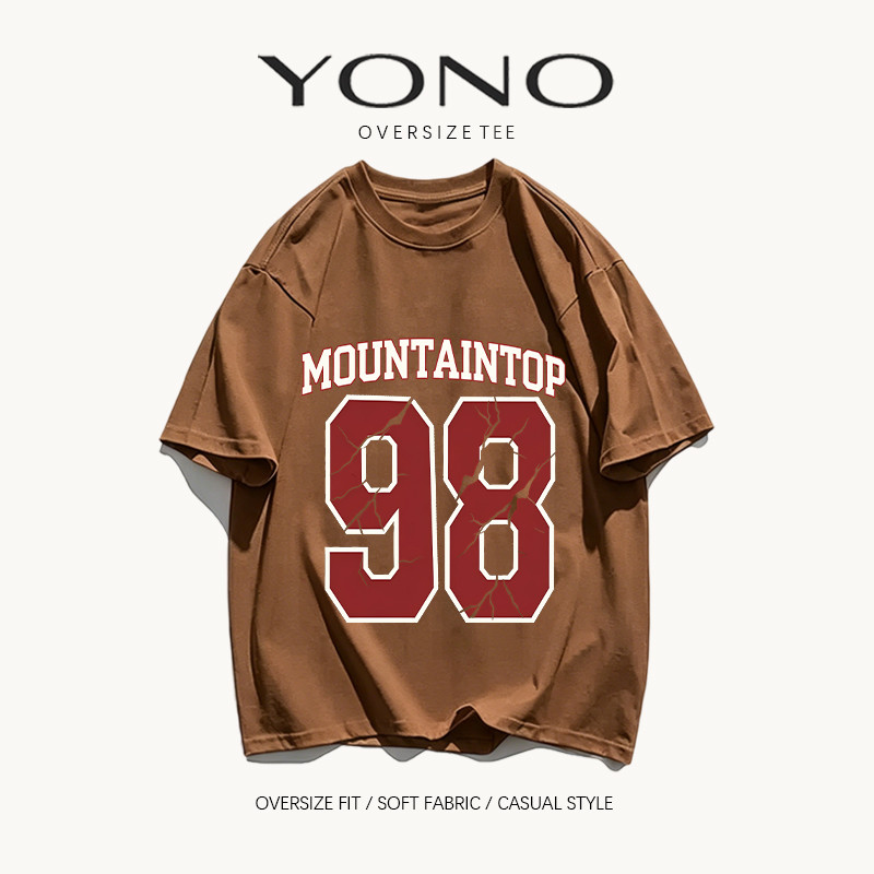 (พร้อมส่ง24ชม.) เสื้อยืด oversize สีน้ำตาล ลายเลข 98 สไตล์อเมริกันคอลเลจสปอร์ต ทรงหลวมใส่สบาย