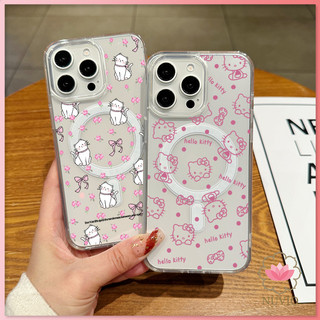 เคสใสแม่เหล็กสำหรับ iPhone 16 รุ่น 11 12 13 14 15 Pro Max ลายแมวเหมียว XR XS Max 7 8 Plus PC