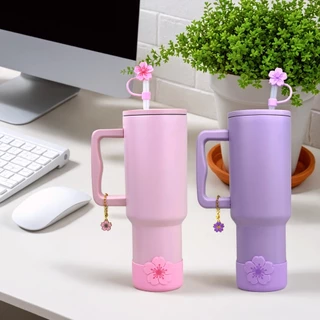 Tumbler Straw Cover & ขวดน้ําซิลิโคน Boot & Tumbler Charm ชุด, Begonia รูปร่างหลอดฝาปิดและ Tumbler Charm จี้ Baofeng
