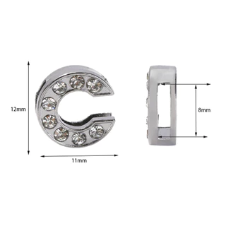 10pcs 8mm โลหะผสมสีเงินเงางาม rhinestone กับรูตัวอักษรภาษาอังกฤษลูกปัดทำด้วยมือ DIY เครื่องประดับทำอุปกรณ์เสริม
