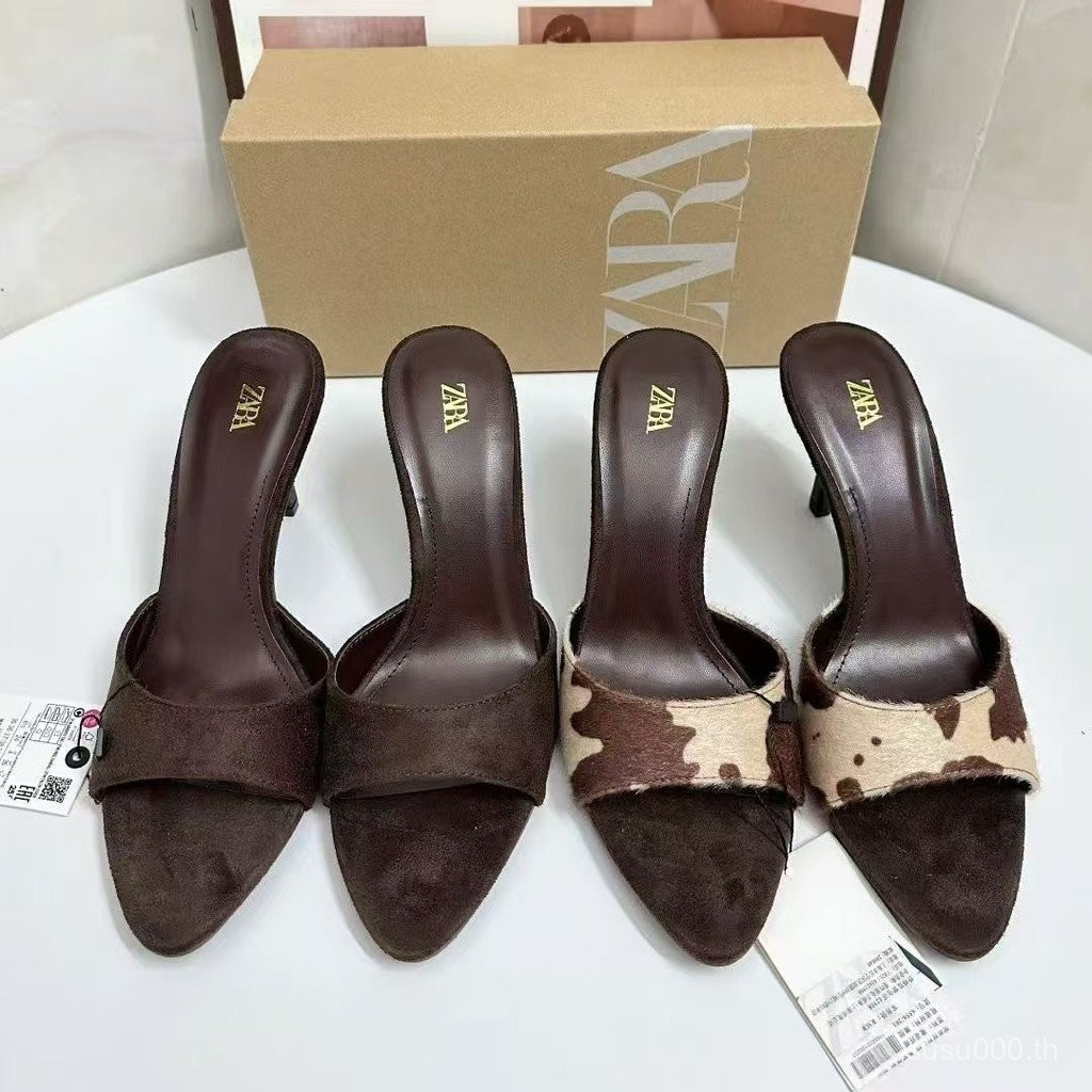 รองเท้าส้นสูงสตรีสไตล์ Pointed Toe หนังกลับ จาก Zara สำหรับฤดูใบไม้ร่วง