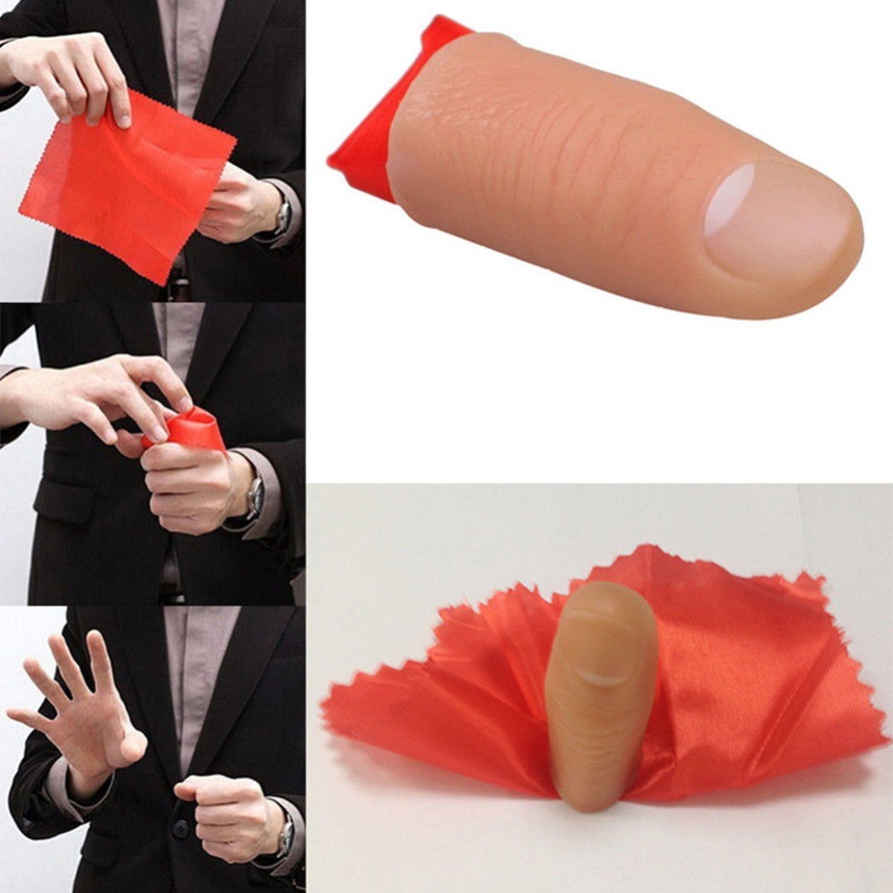 แฟชั่น Finger Magic Tricks phantasy Props Close Up Vanish Appearing พลาสติก Finger Thumb Tip สีแดงผ้าไหมเสื้อผ้า