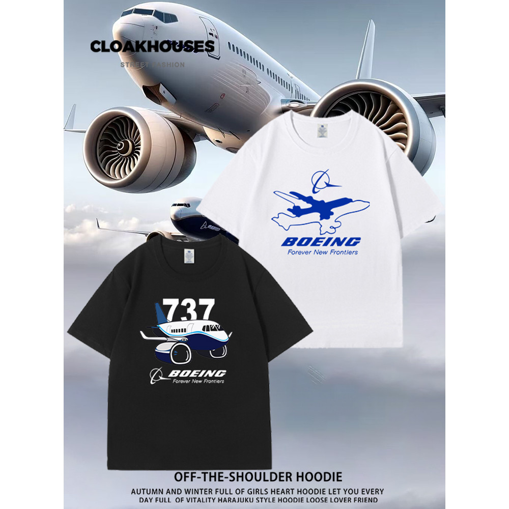 เสื้อยืด Boeing Aviation Motif พิมพ์ลายผ้าฝ้าย สำหรับทุกคน แฟชั่นสตรีทแวร์