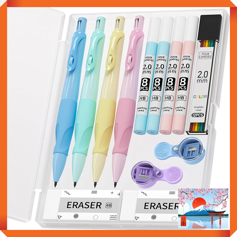 Four Candies Cute Mechanical Pencil Set 2.0mm Mechanical Pencils (4 pieces) Ergonomic Mechanical Pen