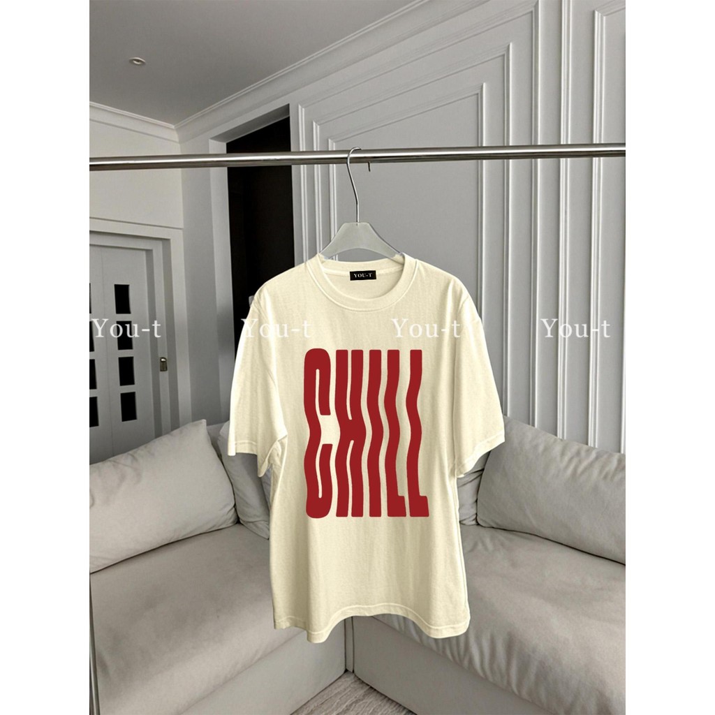 Basi💥เสื้อยืด oversize unisex สตรีทแฟชั่น โคตรนุ่ม เสื้อ cotton 100% ไม่หดตัวลาย เสื้อไม่ยับ ลาย "CHILL"