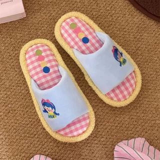 รองเท้าแตะผ้าฝ้าย_soft sole_สำหรับผู้ชายและผู้หญิง ออกแบบการ์ตูน เหมาะกับฤดูใบไม้ร่วงและฤดูหนาว