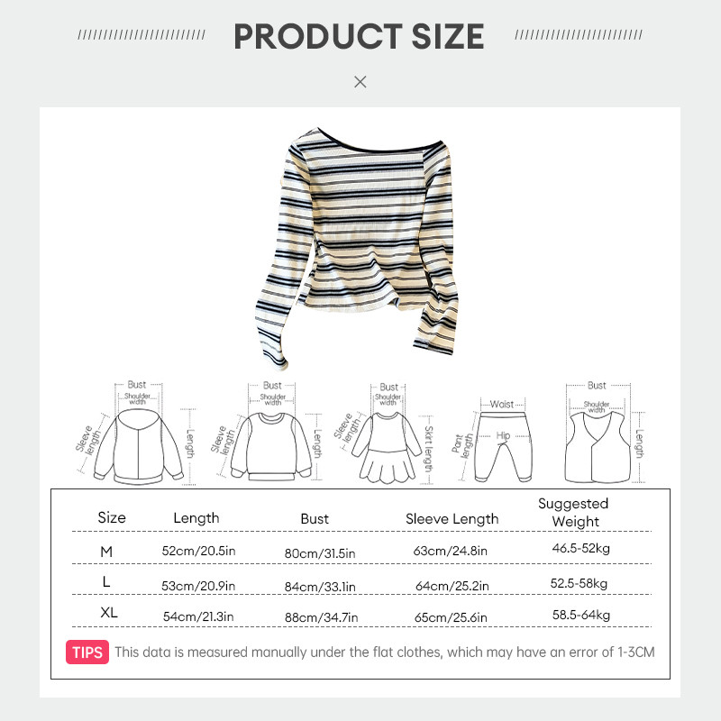 เสื้อแขนยาวลายทางดีไซน์เปิดไหล่ที่ทันสมัยและเซ็กซี่ของผู้หญิง - รูปที่ 7