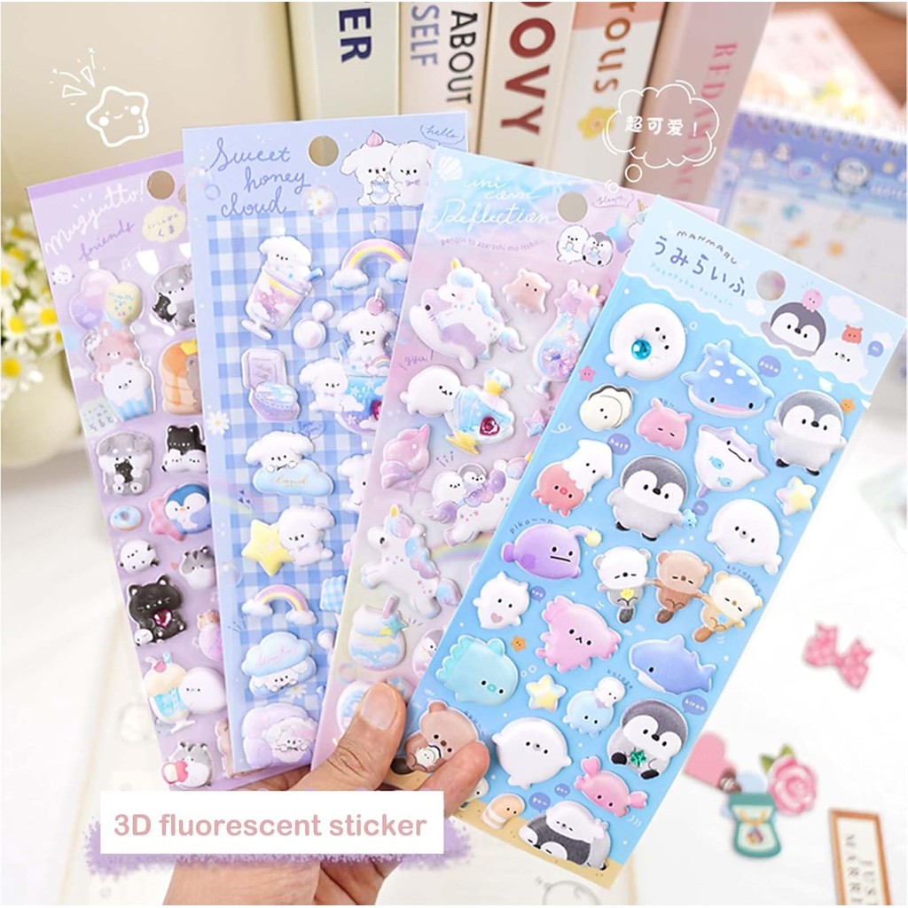 Fantasy 3D Animal Cartoon Glow-in-The-Dark Stickers, Penguin Stickers, Bear Stickers, Elf Stickers, 