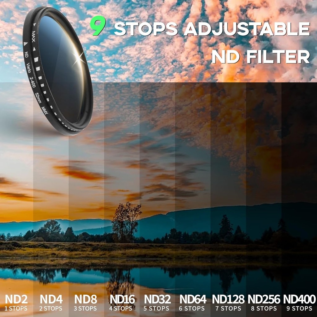 52MM Variable ND2-ND400 Filter ใช้งานร่วมกับ iPhone 15 14 13 12 11, Clip-on Phone Lens Adapter HD Do