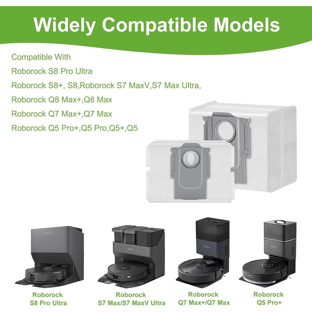 ถุงสูญญากาศ 14 แพ็คสําหรับ Roborock Q5, Q5 Pro+, Q8 MAX, Q8Max+, Q7 Max,Q7 Max+, S8 Pro Ultra, S8 Ma