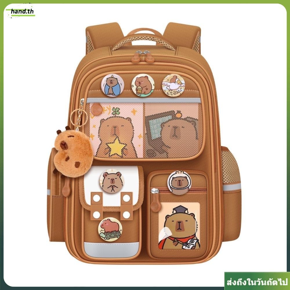 กระเป๋านักเรียนมือ,พร้อมตราบัตรตุ๊กตากันน้ําคาปิบาระกระเป๋าเป้สะพายหลังการ์ตูนป้องกันกระดูกสันหลังความจุขนาดใหญ่กว้างขึ้นสายรัดกระเป๋าเป้สะพายหลังส