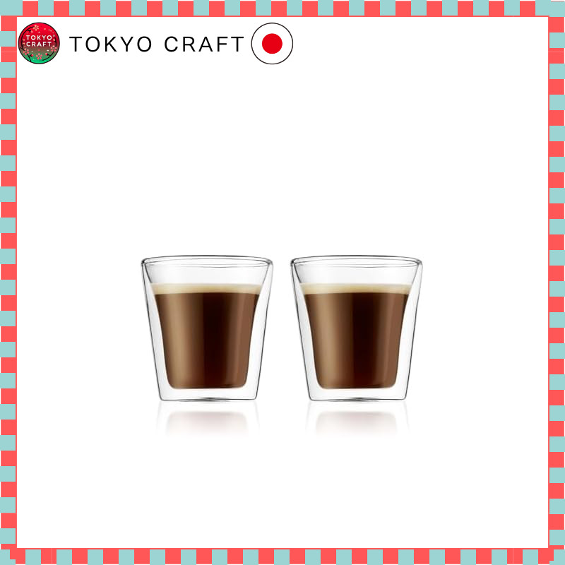 BODUM Glass Cup Tumbler BODUM CANTEEN Double Wall Glass 100ml Set of 2 Heat Retention and Insulation