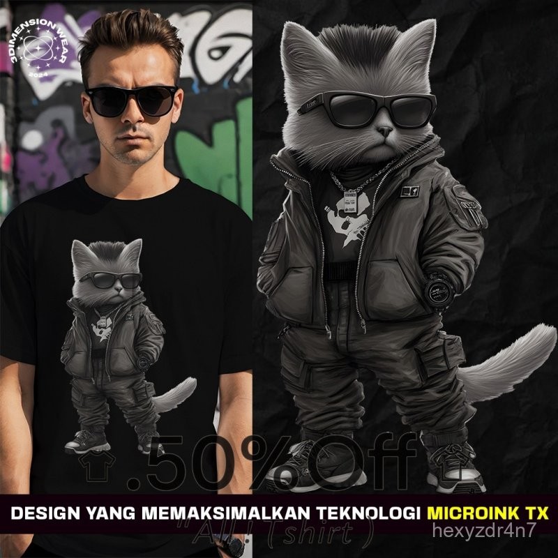จัดส่ง 24 ชั่วโมง 100% Desain3DimensionWear - Premium Distro T-Shirt 3D Ranger Cat - DT0837